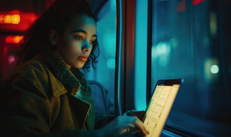 Pengguna dewasa membaca menu mobile